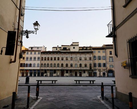 Beautiful and symmetric color print of an empty Piazza del Duomo in Florence, Italy taken by Photographer Scott Allen Wilson.