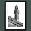 A black and white photo of the palazzo vecchio in Florence, Italy by Photographer Scott Allen Wilson