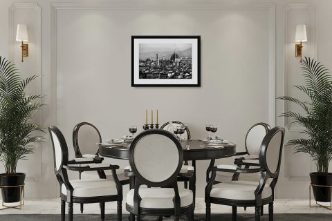 Black and White photo of Piazzale Michelangelo in Florence, Italy, in an elegant living room. By Photographer Scott Allen Wilson.