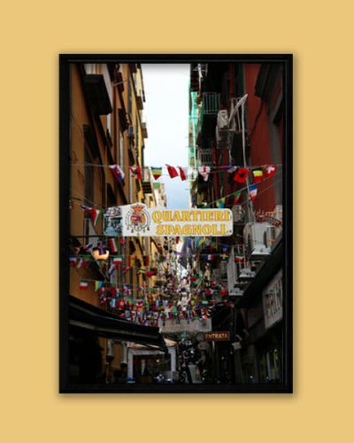 Framed print of a crowded street of the Spanish Quarter in Naples, Italy taken by Photographer Scott Allen Wilson