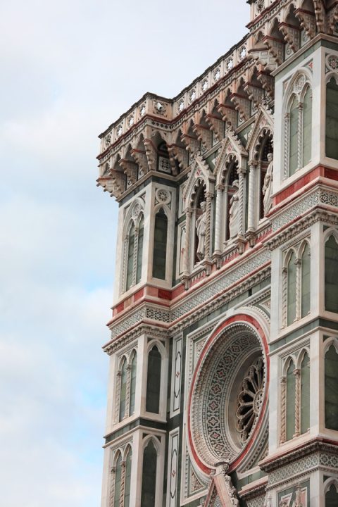 A close-up of the front face of the Cathedral of Santa Maria del Fiore in Florence, Italy. By Photographer Scott Allen Wilson.