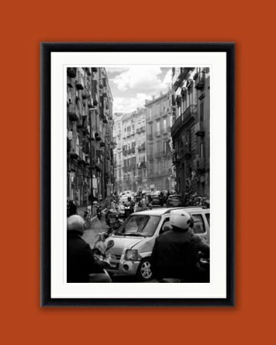 Framed print of car crush black and white taken in Naples Italy by Photographer Scott Allen Wilson