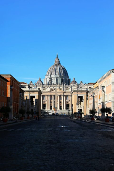 Artistic architecture portrait taken by Photographer Scott Allen Wilson in Rome, Italy, showing the St. Peter's Basilica, surrounded by St. Peter’s Square