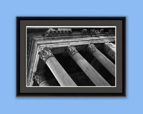 Black and white framed print taken by Photographer Scott Allen Wilson in Rome, Italy, of the Pantheon.