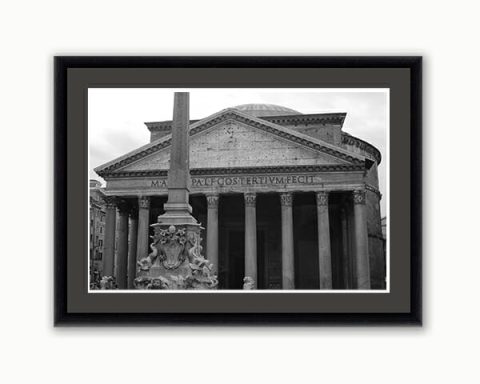 Black and white framed print taken by Photographer Scott Allen Wilson in Rome, Italy, of the Pantheon.