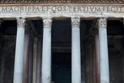 Artistinc photo taken by Photographer Scott Allen Wilson in Rome, Italy, portrays in perfect symmetry the columns of the Pantheon.