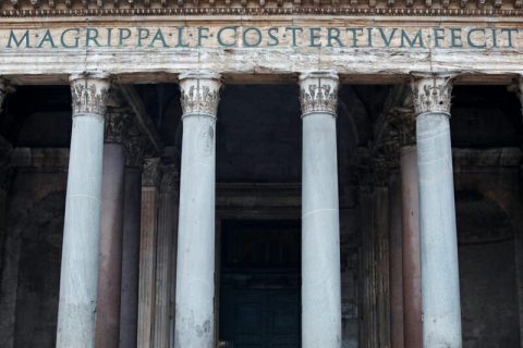 Artistinc photo taken by Photographer Scott Allen Wilson in Rome, Italy, portrays in perfect symmetry the columns of the Pantheon.