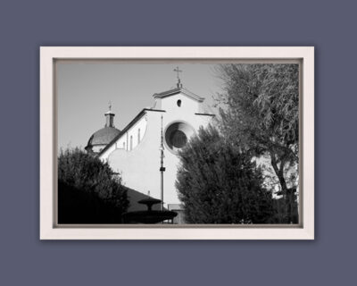 Black and white framed print of Church Santo Spirito take from Piazza Santo Spirito by Photographer Scott Allen Wilson in Florence, Italy.