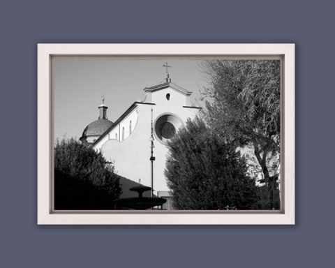 Black and white framed print of Church Santo Spirito take from Piazza Santo Spirito by Photographer Scott Allen Wilson in Florence, Italy.