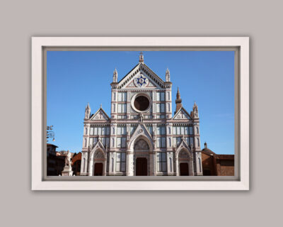 White framed print of Santa Croce church in Florence, Italy taken by Photographer Scott Allen Wilson