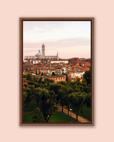 Wooden framed print of an overview of Siena, Italy taken by Photographer Scott Allen Wilson that transmits a comforting vibe.