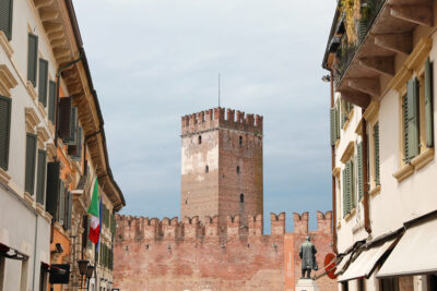 A symmetrical image that Photographer Scott Allen Wilson captured of the tower of Castelvecchio Museum located in Verona, Italy.