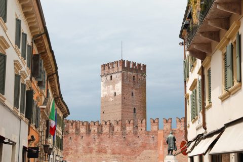 A symmetrical image that Photographer Scott Allen Wilson captured of the tower of Castelvecchio Museum located in Verona, Italy.