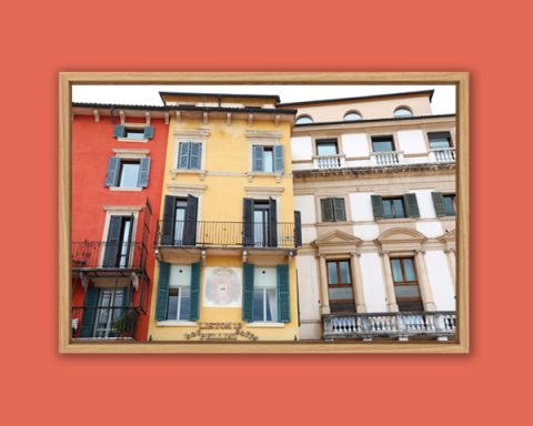 Colorful framed print of Liston 12, a popular bar and cafeteria in Verona, Italy, taken by Photographer Scott Allen Wilson.