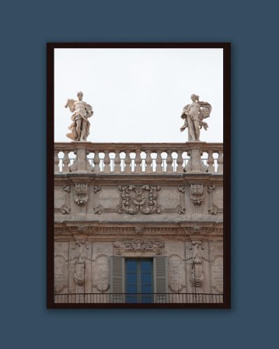 Wooden framed print of a detailed and symmetrical shot of Palazzo Maffei taken in Verona, Italy by Photographer Scott Allen Wilson.