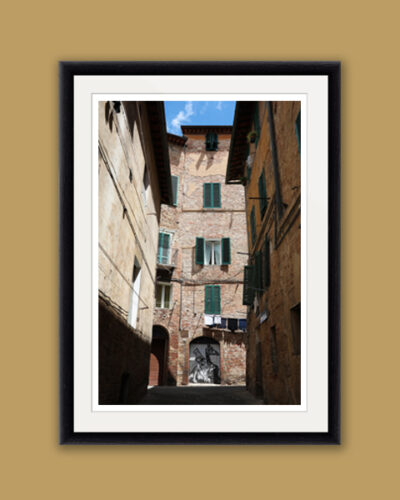 A beautiful framed print of a medieval street in Siena, Italy taken by Photographer Scott Allen Wilson