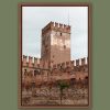 Wooden framed print of Castelvecchio tower covered by a tall brick fortress taken by Photographer Scott Allen Wilson in Verona, Italy