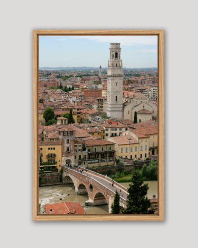 Wooden framed photo of a beautiful landscape view of Verona, Italy taken by Photographer Scott Allen Wilson.