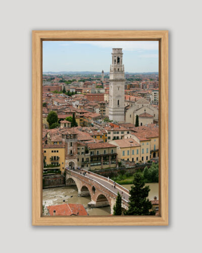 Wooden framed photo of a beautiful landscape view of Verona, Italy taken by Photographer Scott Allen Wilson.