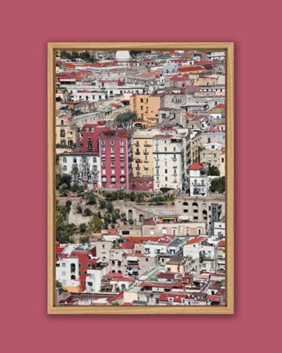 Framed print of a landscape of Naples, Italy that shows the spirit of the city with its crowded, colorful buildings taken by Photographer Scott Allen Wilson.