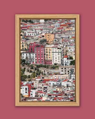 Framed print of a landscape of Naples, Italy that shows the spirit of the city with its crowded, colorful buildings taken by Photographer Scott Allen Wilson.