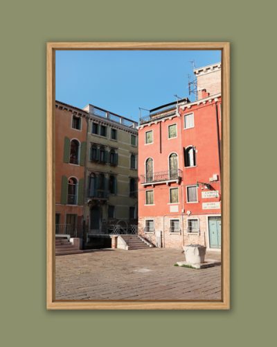 Framed print of pink buildings in a small plaza in Venice, Italy taken by Photographer Scott Allen Wilson