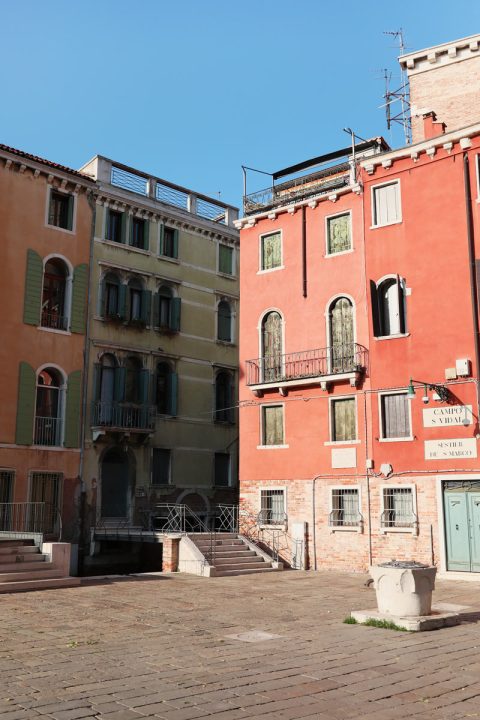 Colorful print of a small plaza in Venice, Italy taken by Photographer Scott Allen Wilson