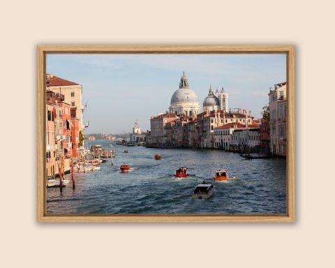 Framed landscape of the motor botes in the Grand Canal located in Venice, Italy taken by Photographer Scott Allen Wilson