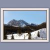 Beautiful landscape framed print of the snow-capped mountains and pine tree forest of the Dolomites, Italy taken by Photographer Scott Allen Wilson.