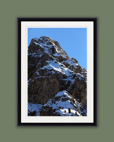Portrait framed print of a mountain peak in the Dolomites, Italy taken by Photographer Scott Allen Wilson.
