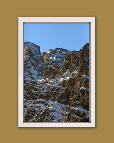 Beautiful white framed close-up of the jagged mountains of the Dolomites, Italy taken by Photographer Scott Allen Wilson.