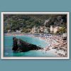 White framed print of a crowded beach in Monterosso al Mare in Cinque Terre, Italy. Shot by Photographer Scott Allen Wilson.