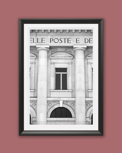 A black framed print of the post office in Pescara, Italy. By Photographer Scott Allen Wilson.