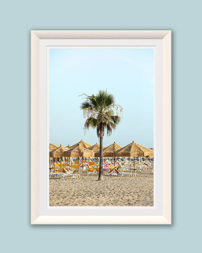 A white framed print of a beach in Pescara, Italy. By Photographer Scott Allen Wilson.