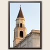 Black framed print of a clock tower at dawn in Pescara, Italy. By Photographer Scott Allen Wilson.