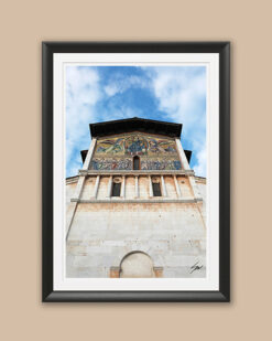 A black framed print of the Basilica di San Frediano in the city of Lucca, Italy. By Photographer Scott Allen Wilson.