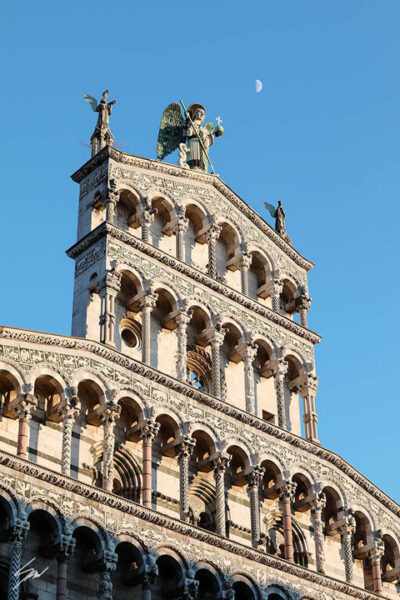 The Church of San Michele in Foro under the moon in the city of Lucca, Italy. By Photographer Scott Allen Wilson.