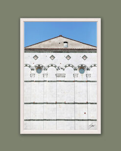 A white framed print of San Martino Cathedral in the city of Lucca, Italy. By Photographer Scott Allen Wilson.