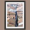 A black framed print of a view of the city of Lucca, Italy, from above. By Photographer Scott Allen Wilson.