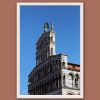 A white framed print of Church of San Michele in Foro in Lucca, Italy. By Photographer Scott Allen Wilson.