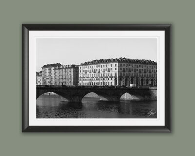 A b&w framed print of a bridge in Torino, Italy. By Photographer Scott Allen Wilson.