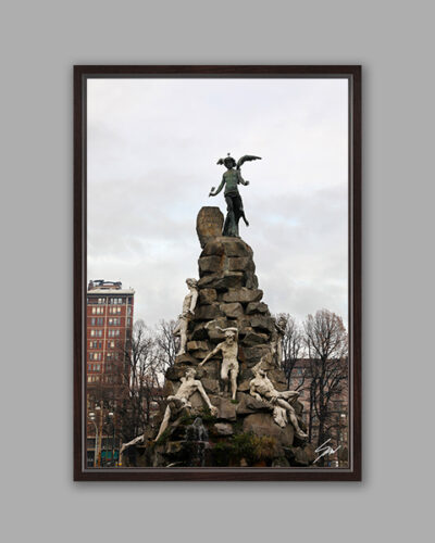 An ebony framed print of the sculpture of Piazza Statuto in Torino, Italy. By Photographer Scott Allen Wilson.