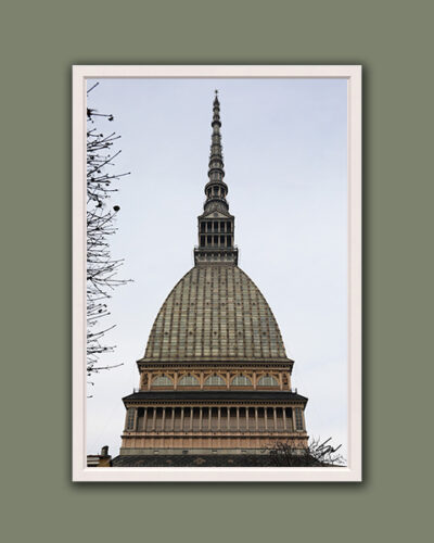 A white framed print of the Mole Antonelliana in Torino, Italy. By Photographer Scott Allen Wilson.