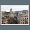 Wooden framed artistic print of a beautiful urban environment in Genova, Italy: a city core saturated with residential structures and life-bustling streets. Photo captured by Travel Photographer Scott Allen Wilson.