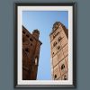 Fine art framed travel print of Cremona's historic brick architecture against a clear blue sky Earth Rise. 16x24 print by Scott Allen Wilson