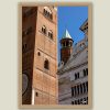 Fine art framed print of contrasting historic brick and white marble facades with a copper spired turret against a blue sky, Mind Shift by Scott Allen Wilson, available in 8x12 and 16x24.