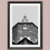 Framed black and white travel print featuring dramatic perspective and historic Italian design.
