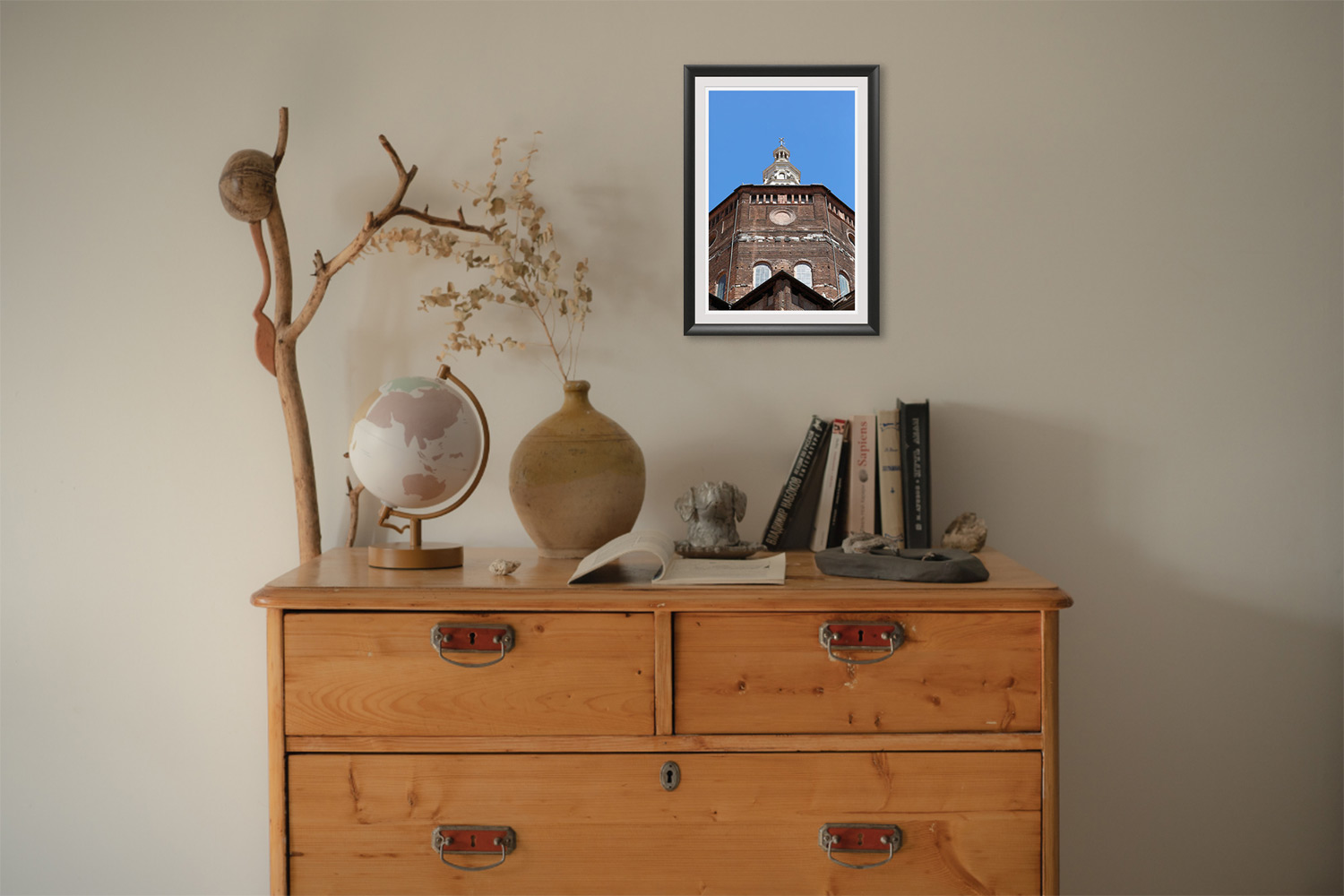 Framed black and white travel print featuring dramatic perspective and historic Italian design.