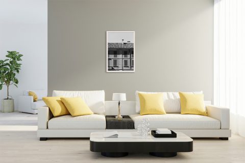 Framed black and white architectural print featuring classic Italian urban detail and texture.