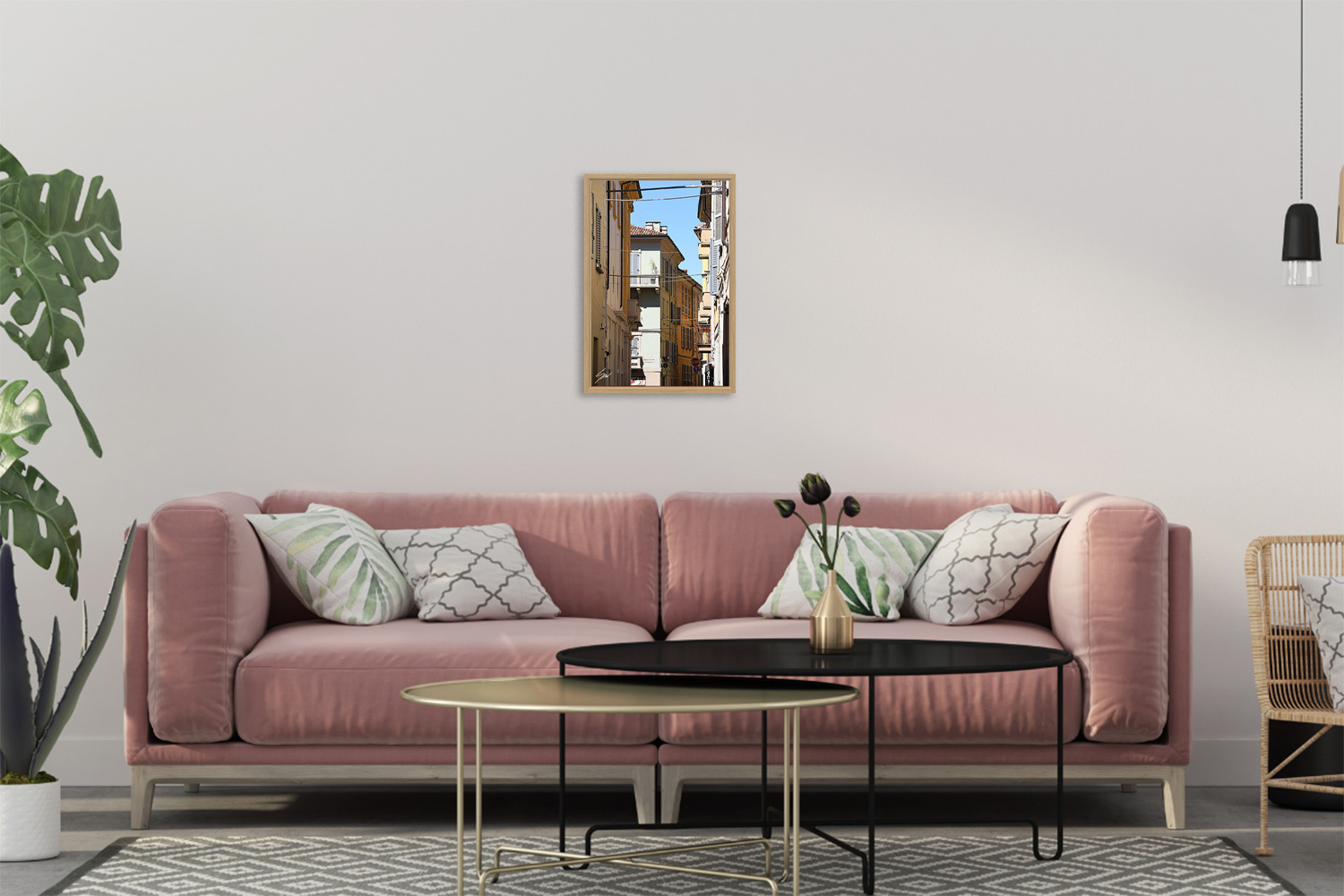 Fine art travel photograph capturing layered architecture, balconies, and overhead power lines in Pavia.
